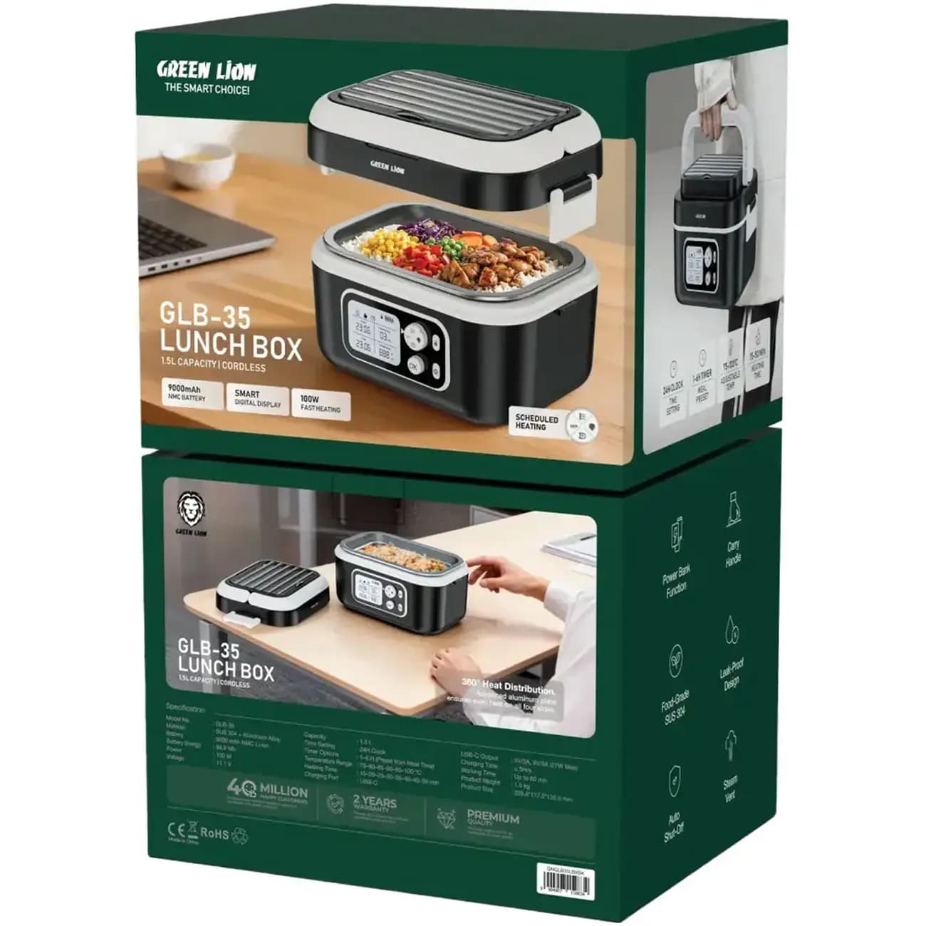 ظرف غدای هوشمند گرین لاین لانچ باکس شارژی مدل Green Lion GLB-35 Electric Lunch Box 1.5L — تصویر ۳
