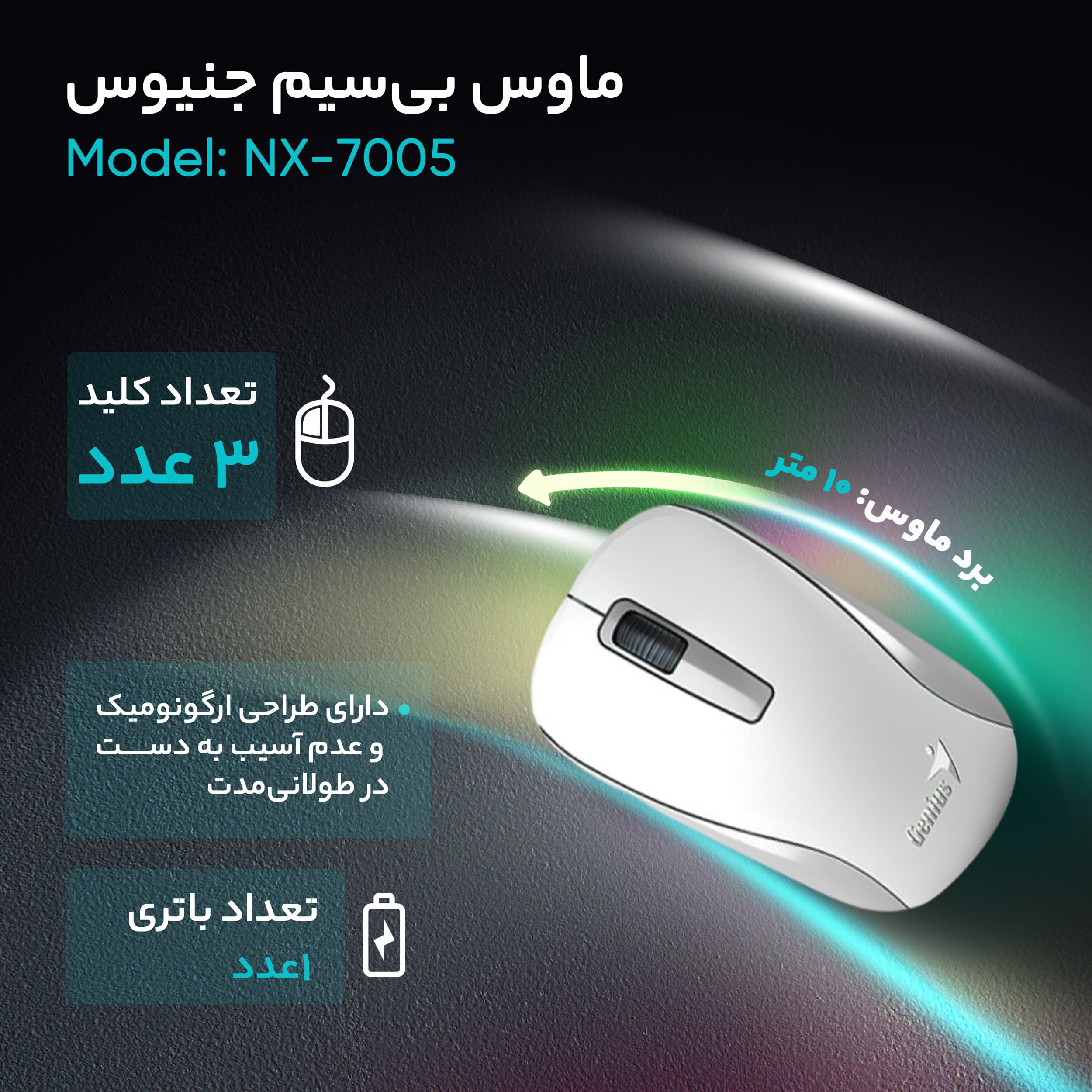ماوس بی‌سیم جنیوس مدل NX-7005 سفید — تصویر ۸