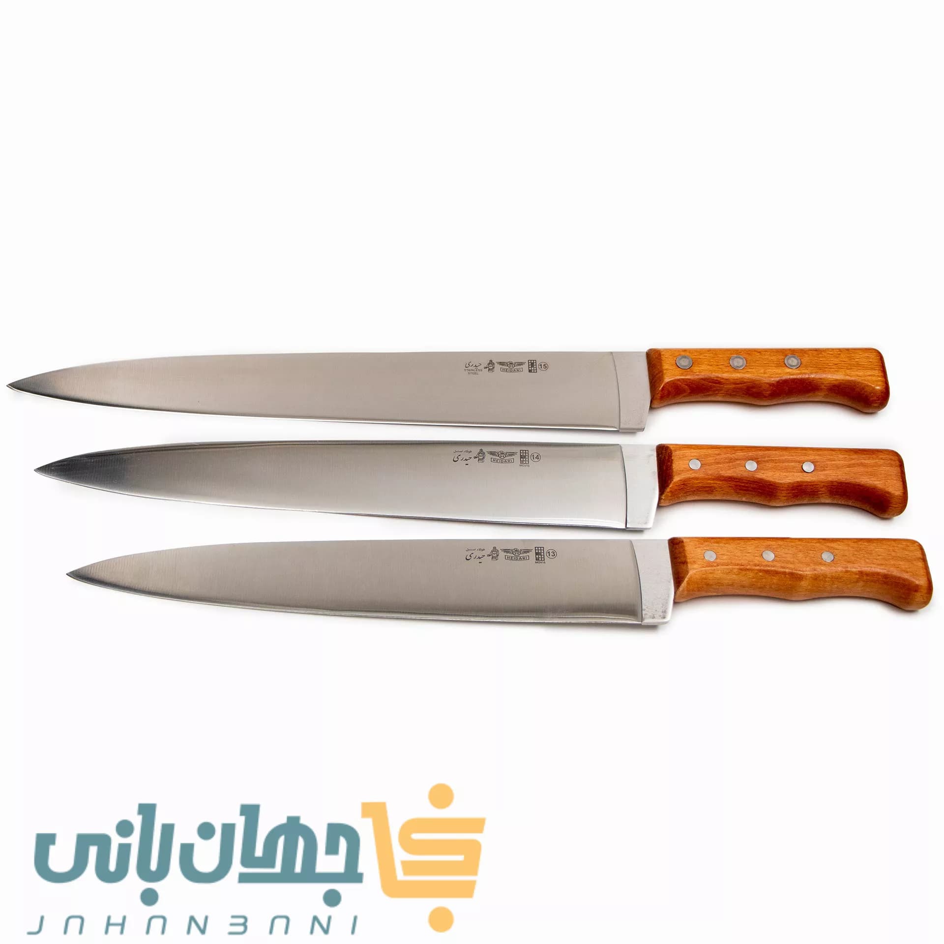 چاقوی حیدری راسته دسته چوبی با چوب راش در 6 سایز