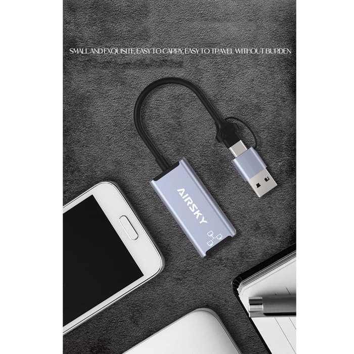 مبدل USB/USB-C به RJ45 LAN ایراسکای مدل HC-72S — تصویر ۲