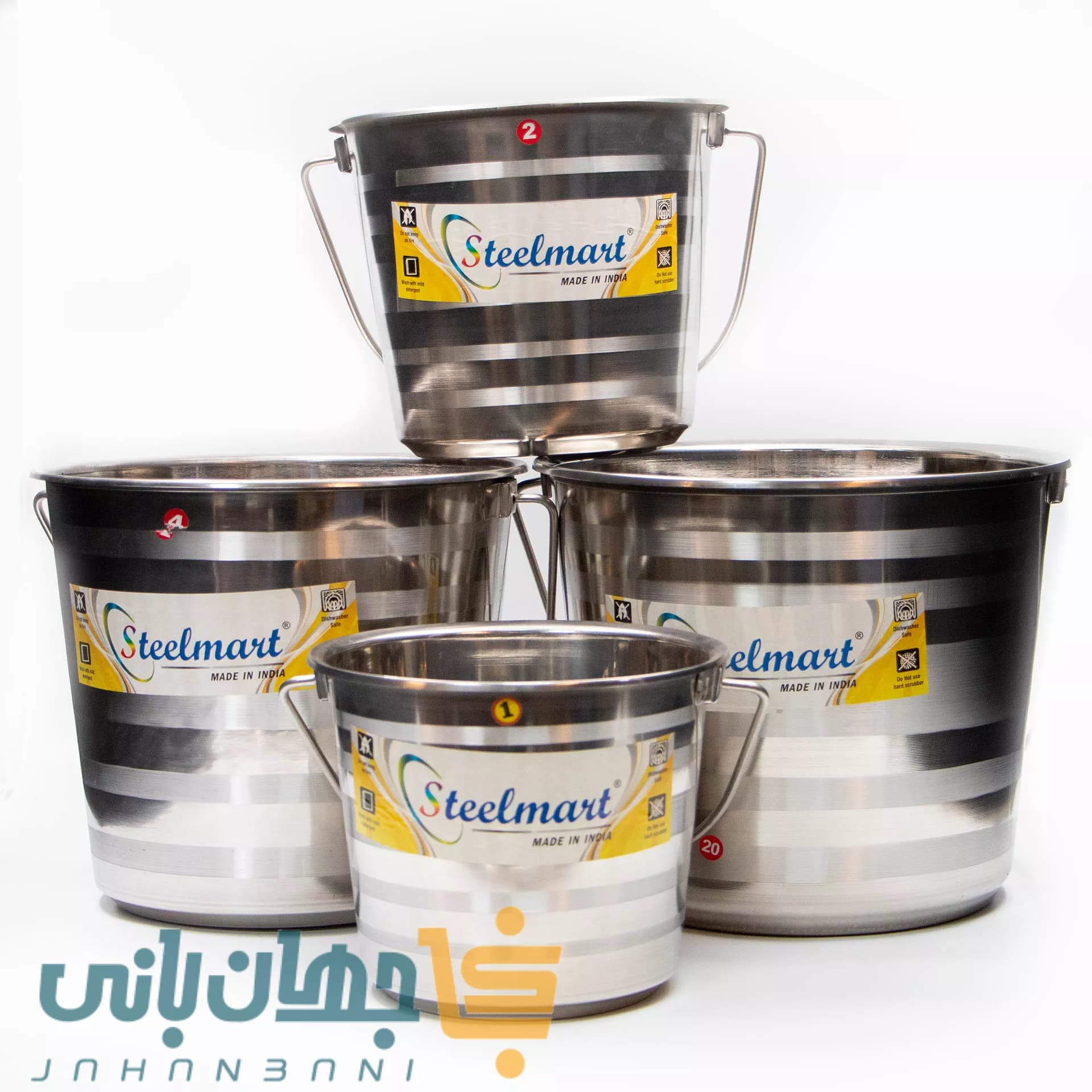 سطل استیل با درب در 4 سایز برند استیل مارت