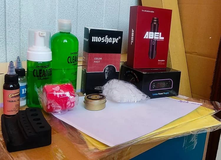 پک کامل دستگاه تتو آبل اصلی با ترانس LED پکیج تاتو بدن pen abel