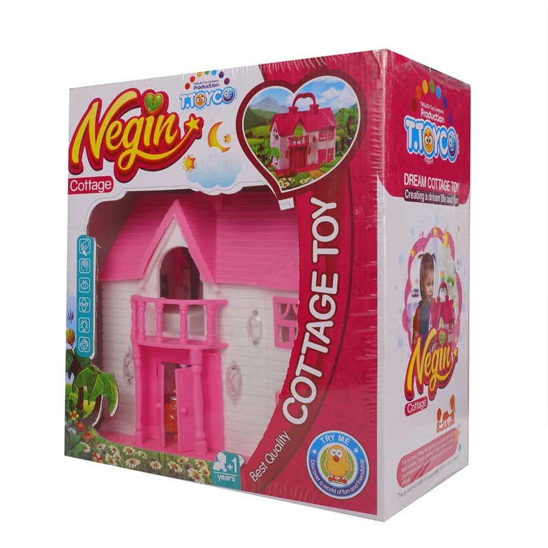 خانه عروسکی نگین مدل کاتیج صورتی برند T.TOYCO | خانه‌بازی رویایی