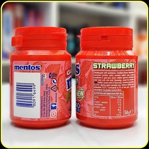 آدامس منتوس طعم توت فرنگی بدون قند mentos — تصویر ۳