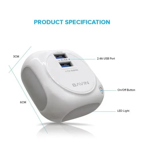 شارژر دیواری با کابل MICRO باوین مدل BAVIN PC517Y با تاچ لامپ — تصویر ۲