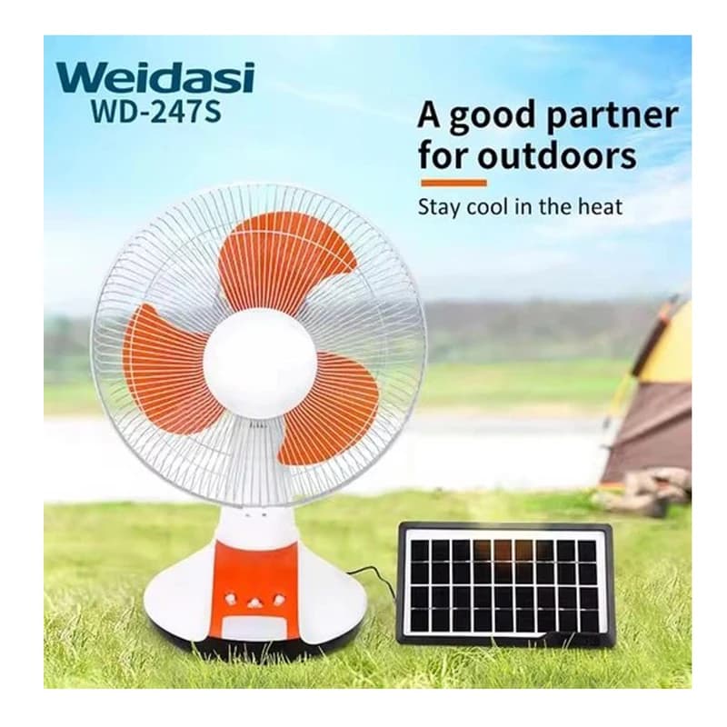 پنکه شارژی سولار ویداسی مدل Weidasi WD-247S با پنل خورشیدی — تصویر ۲