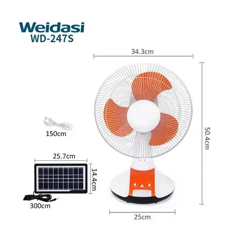 پنکه شارژی سولار ویداسی مدل Weidasi WD-247S با پنل خورشیدی — تصویر ۶
