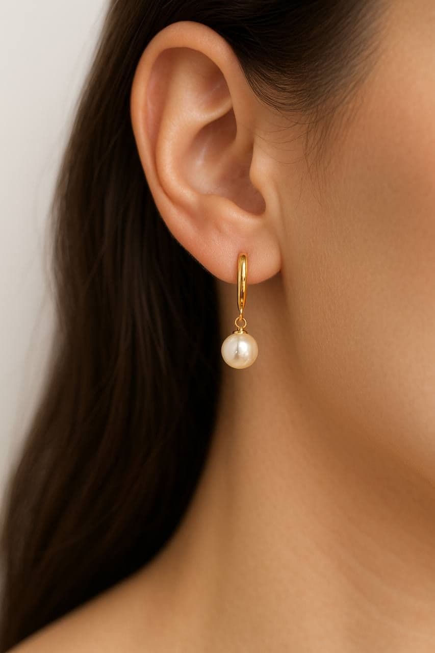 گوشواره زنانه حلقه ای اویزدار مدل مروارید از جنس ژوپینگ