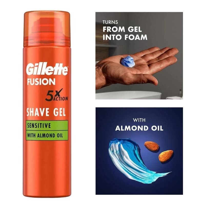 ژل اصلاح ژیلت GILLETTE مدل Almond Oil حاوی روغن بادام، حجم 200ML — تصویر ۲