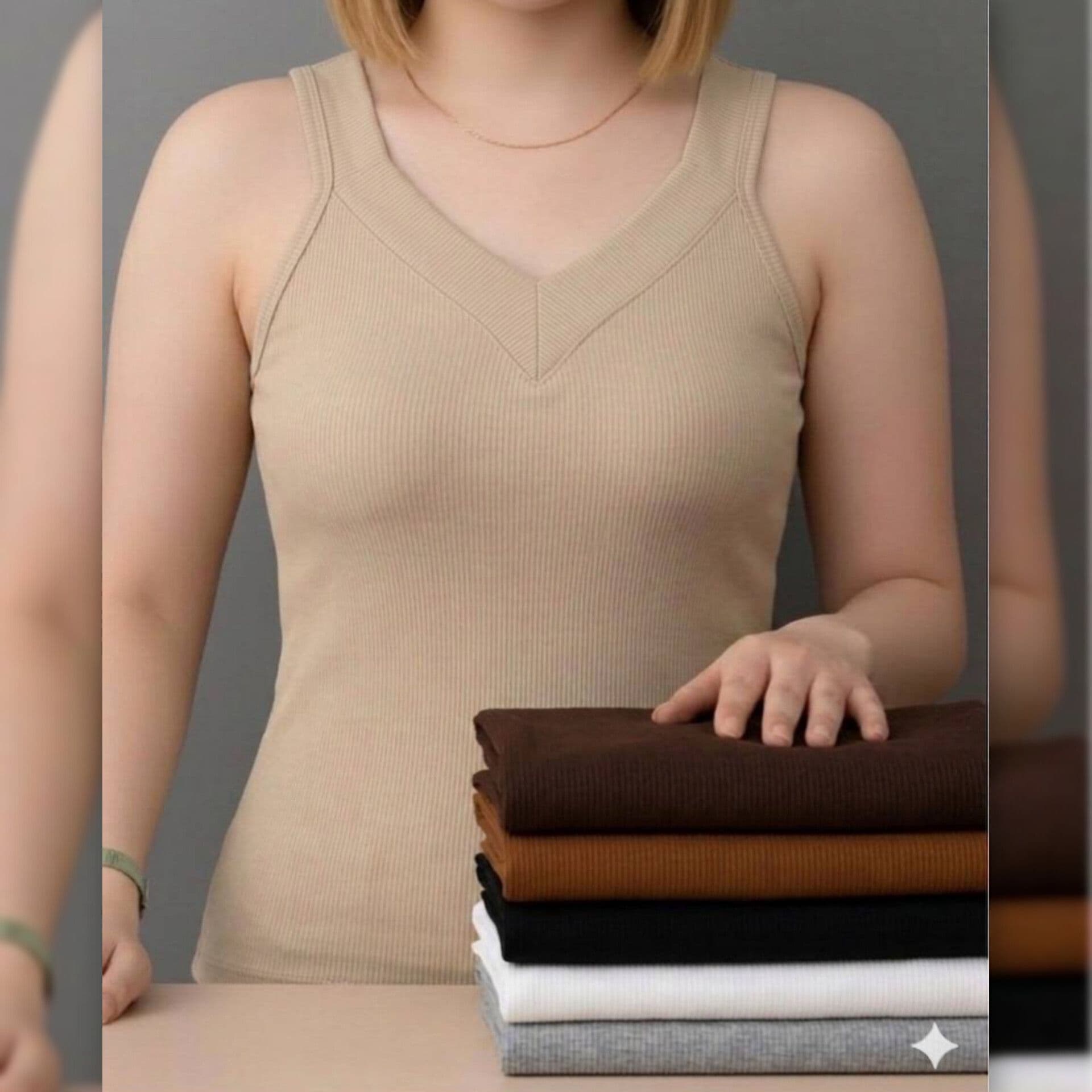 تاپ یقه دلبر رنگ نود عمده (پک 6 عددی)