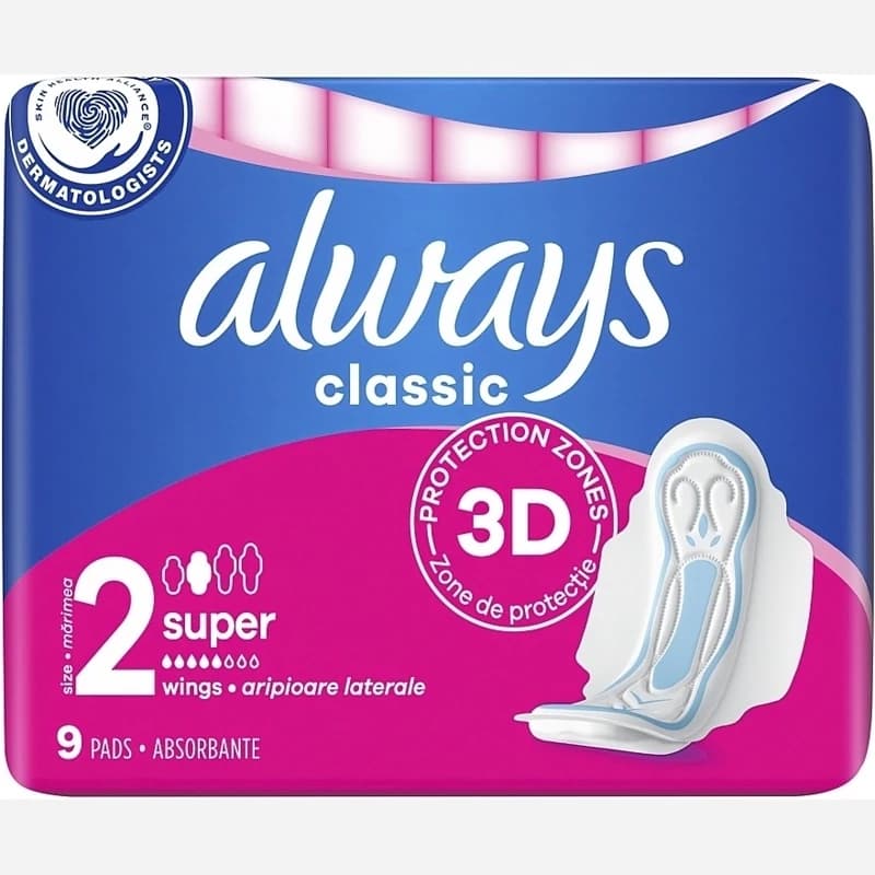 نوار بهداشتی آلویز Always مدل کلاسیک CLASSIC سایز 2 مناسب استفاده روزانه، بسته 9 عددی