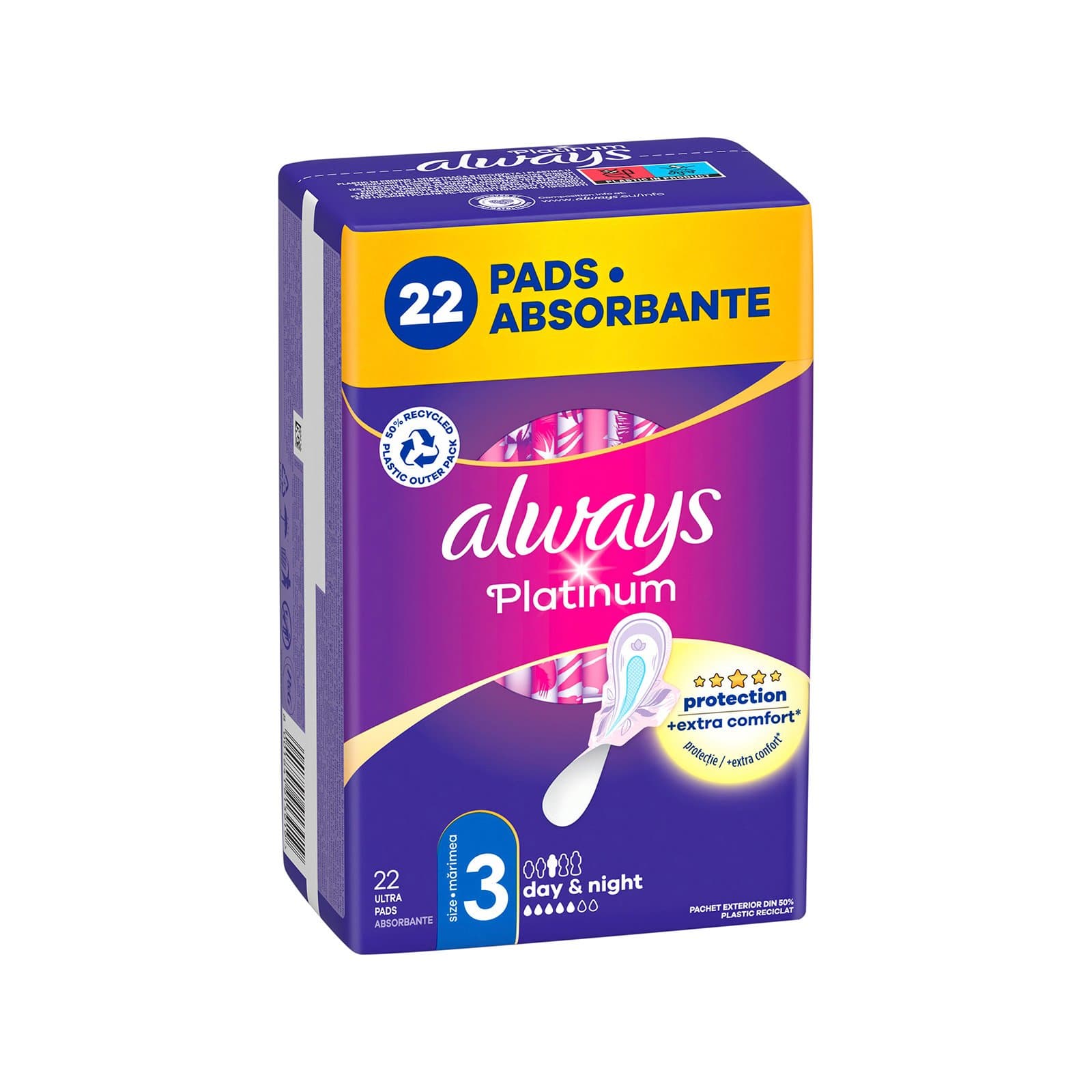 نوار بهداشتی آلویز Always مدل پلاتینیوم Platinum باله پهن با جذب بالا سایز 3، بسته 22 عددی