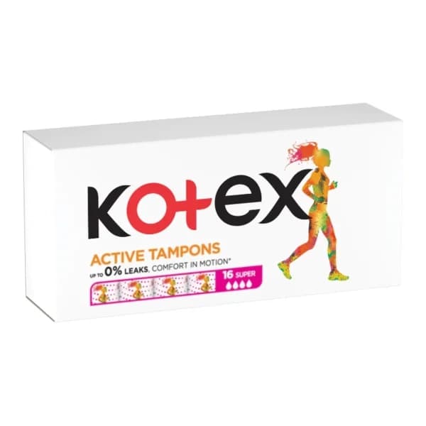 تامپون کوتکس KOTEX مدل Super سایز بزرگ، بسته 16 عددی