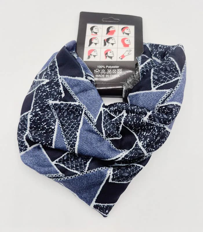 اسکارف ورزشی داخل خز طرح هندسی آبی سرمه‌ای (Multi Function Scarf)