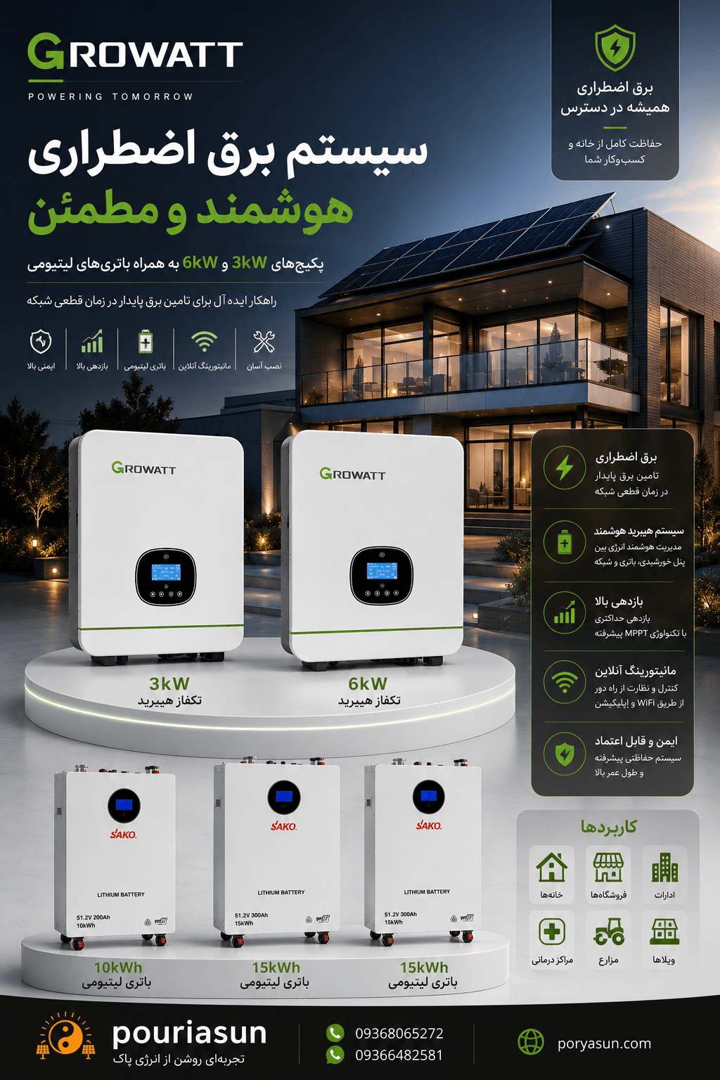 پکیج برق خورشیدی Growatt | پوریا سان