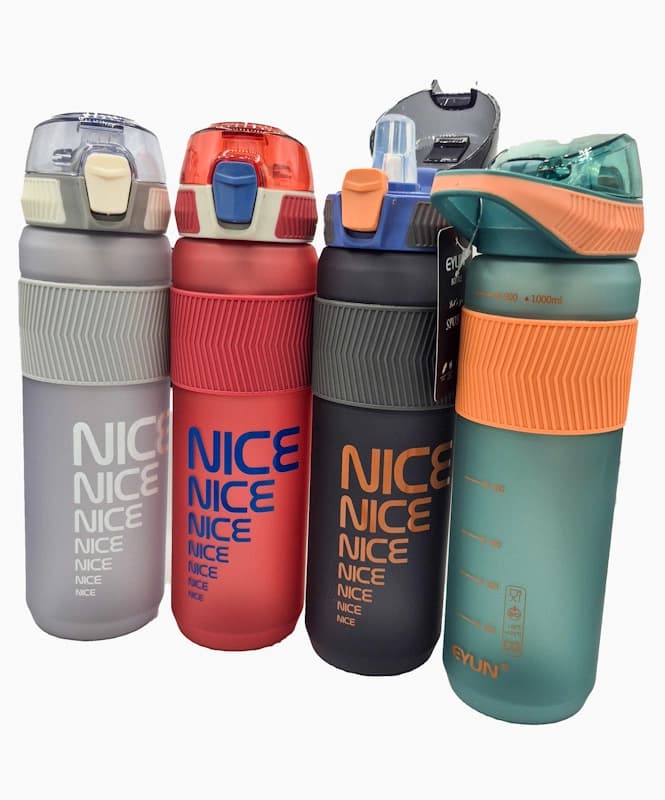 قمقمه ورزشی ایون (EYUN) مدل NICE ظرفیت 1000 میلی لیتر | نی‌دار با دور سیلیکونی (درب قفل‌دار + دستگیره)