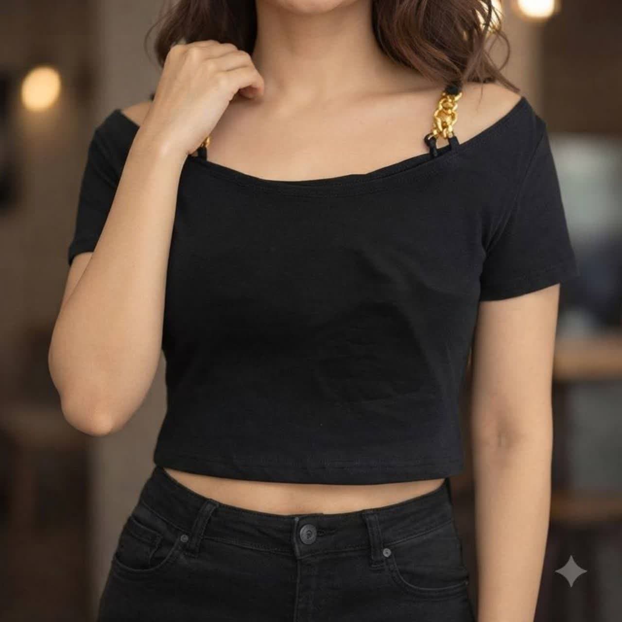 کراپ یقه قایقی زنجیر طلایی عمده (پک 4 عددی) — تصویر ۲