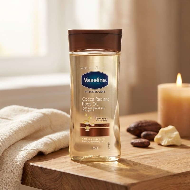 روغن بدن وازلین مدل Cocoa Butter حجم 200 میلیلیتر حاوی کره کاکائو خالص، ترمیمکننده پوست خشک و حساس، جذب سریع، حفظ رطوبت و ایجاد حس بدون چربی — تصویر ۲