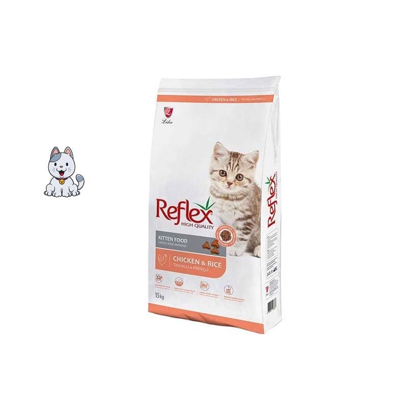 غذا خشک بچه گربه با طعم مرغ و برنج رفلکس وزن 15 کیلوگرم Reflex Kitten