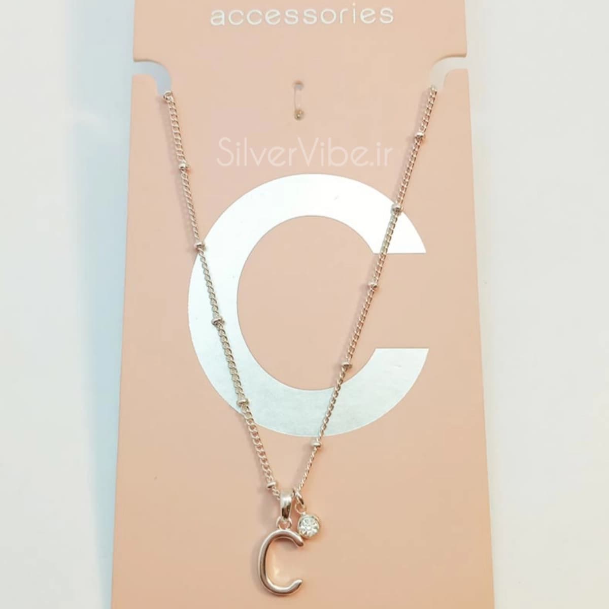 گردنبند آبکاری نقره | طرح حرف C | رنگ ثابت | برند accessories — تصویر ۲