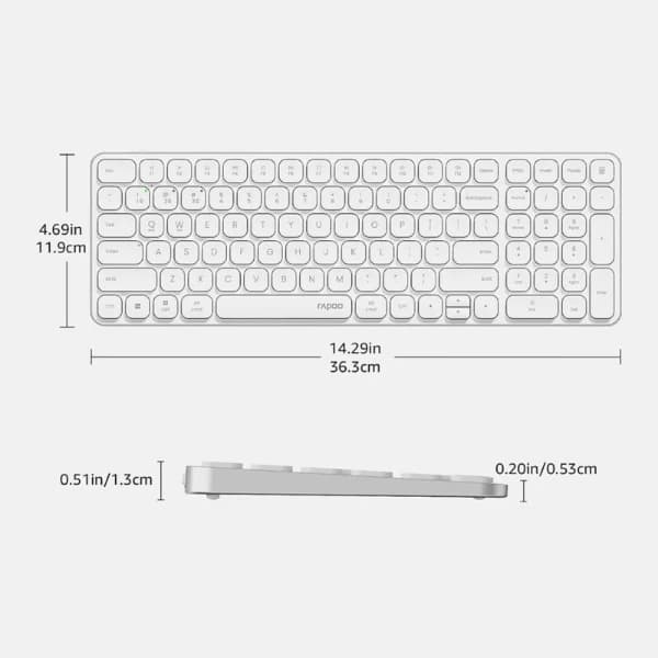 کیبورد بی‌سیم Rapoo E9350L White | طراحی باریک و مدرن | اتصال پایدار با دانگل USB | مناسب کاربری اداری و خانگی — تصویر ۴