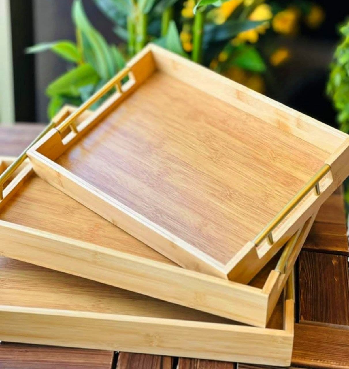 سینی سرو بامبو دسته طلایی مستطیلی وارداتی کد KİT-145
