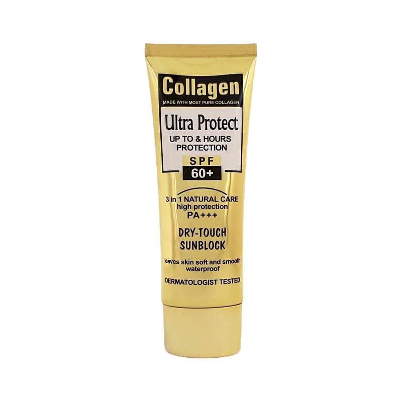 کرم ضد آفتاب بدون رنگ کلاژن، 60 SPF، مدل Ultra Protect، مناسب انواع پوست و حجم 130 میلی‌لیتر