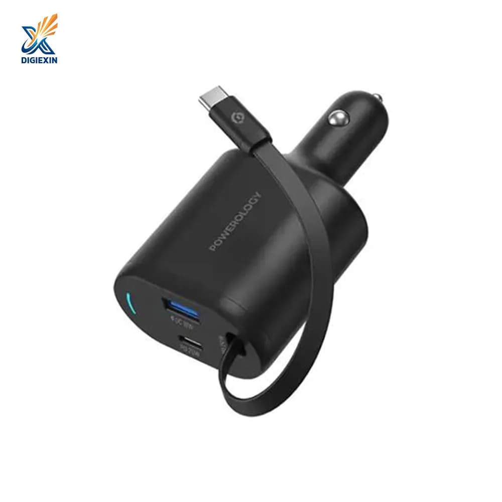 شارژر فندکی 70 وات پاورولوجی مدل Powerology Type‑C Retractable Car Charger