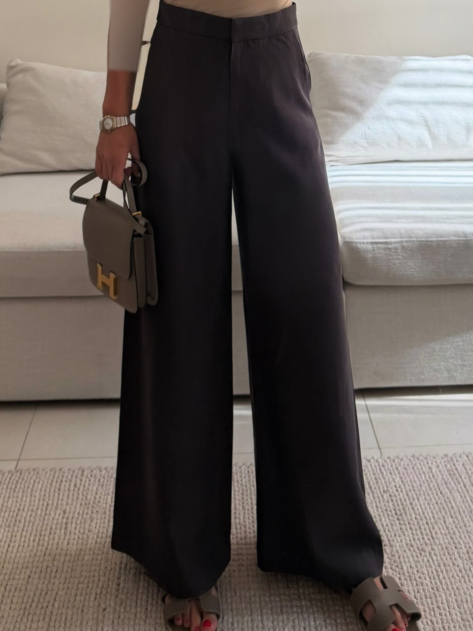 شلوار واید لگ فاق بلند H&M موکا