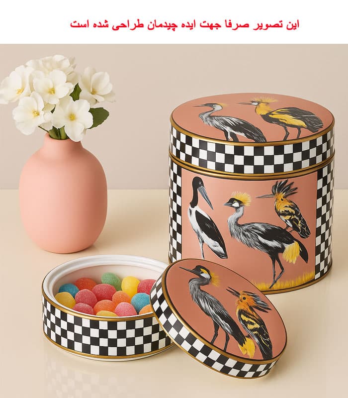 بانکه چینی با طرح پرنده و زمینه صورتی — تصویر ۲