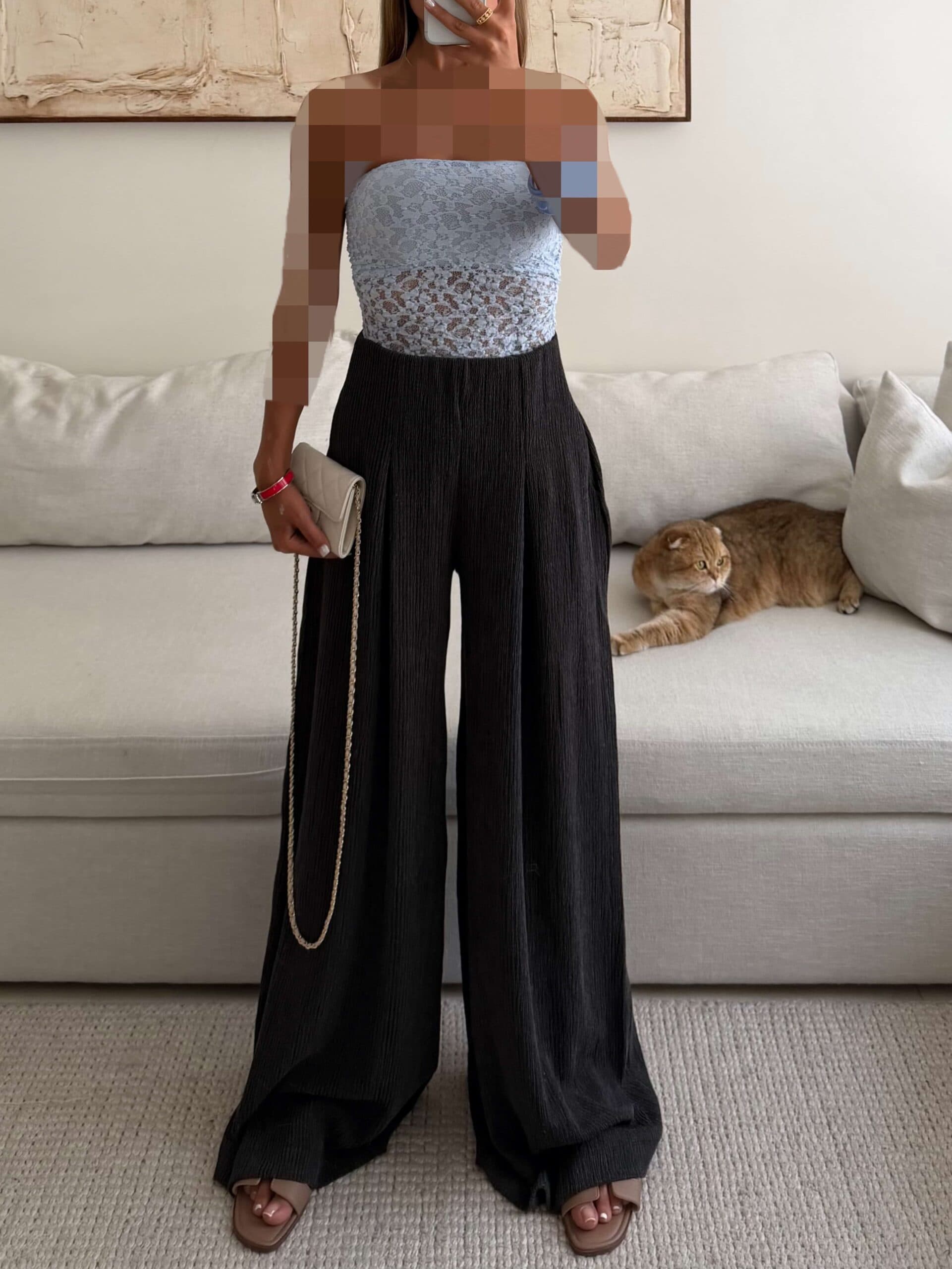 BERSHKA |Strapless Bodysuit Sky Blue — تصویر ۳