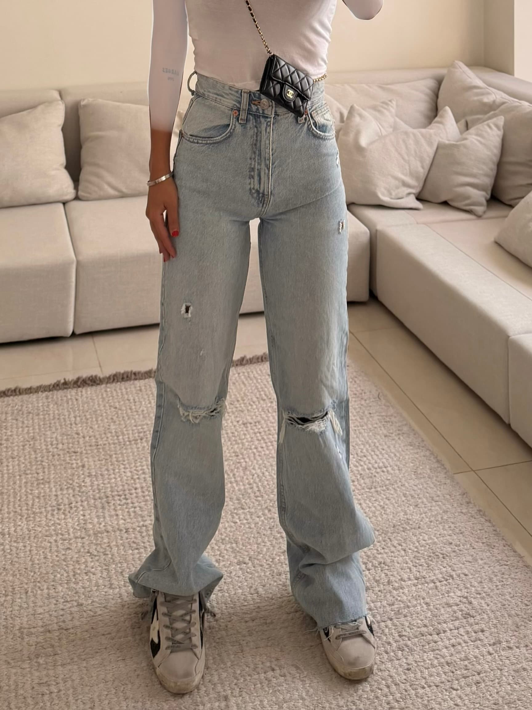 شلوار زاپ دار استریت ZARA آبی WIDE LEG