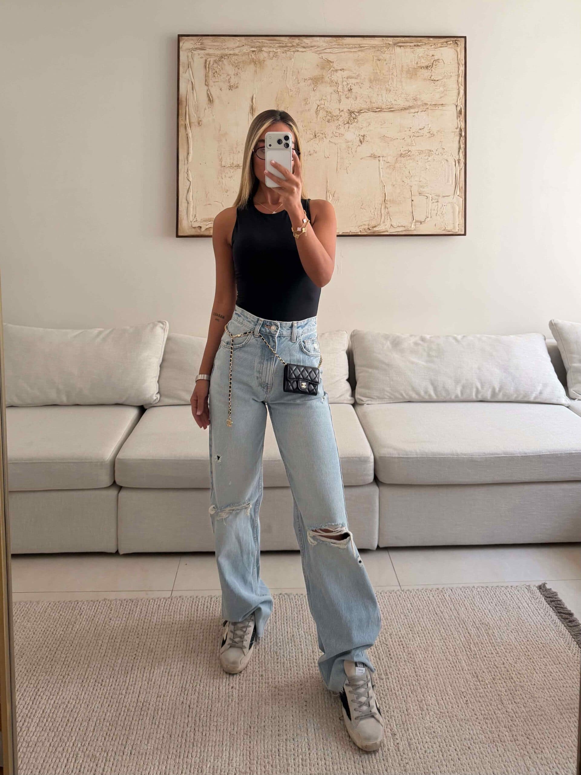 شلوار زاپ دار استریت ZARA آبی WIDE LEG — تصویر ۳