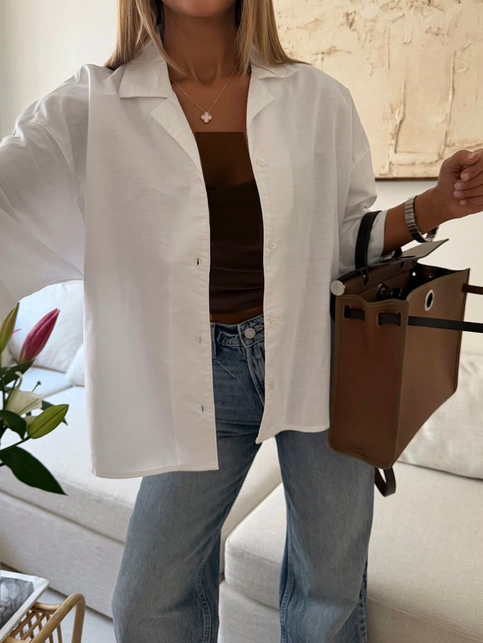 شومیز لینن H&M رنگ سفید