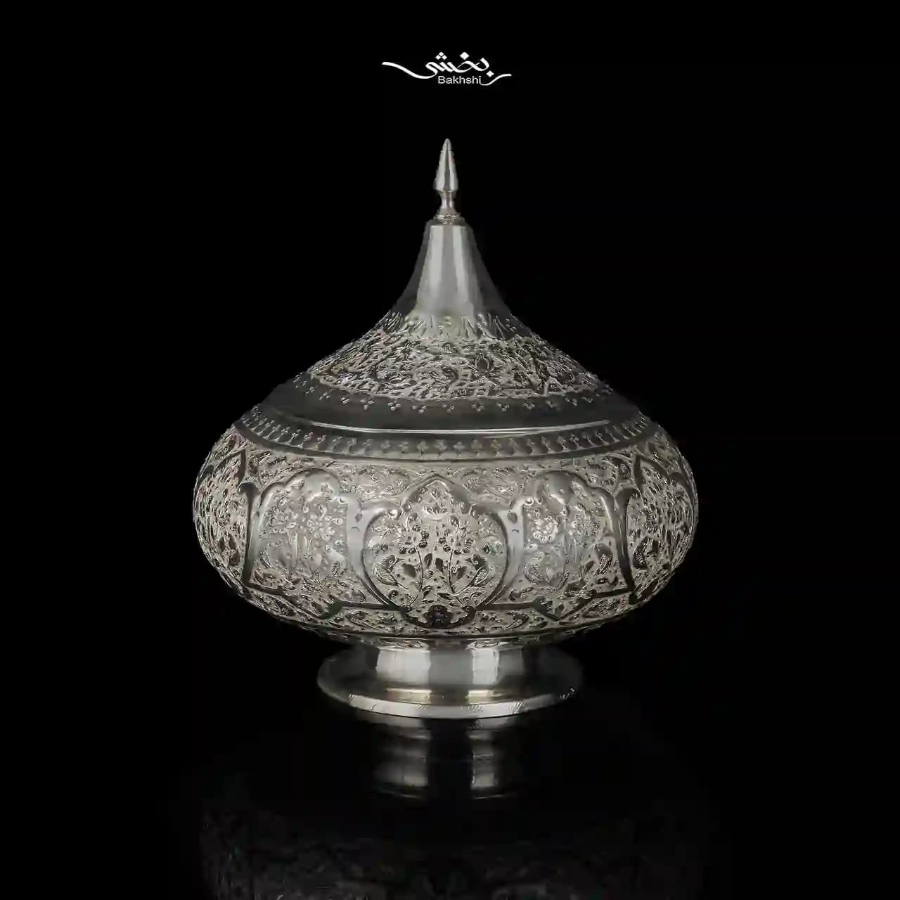 گزخوری نقره درب دار گل و مرغ