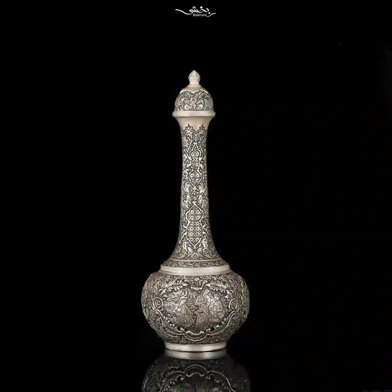 یک جفت تنگ نقره مینیاتور و گل و مرغ — تصویر ۲