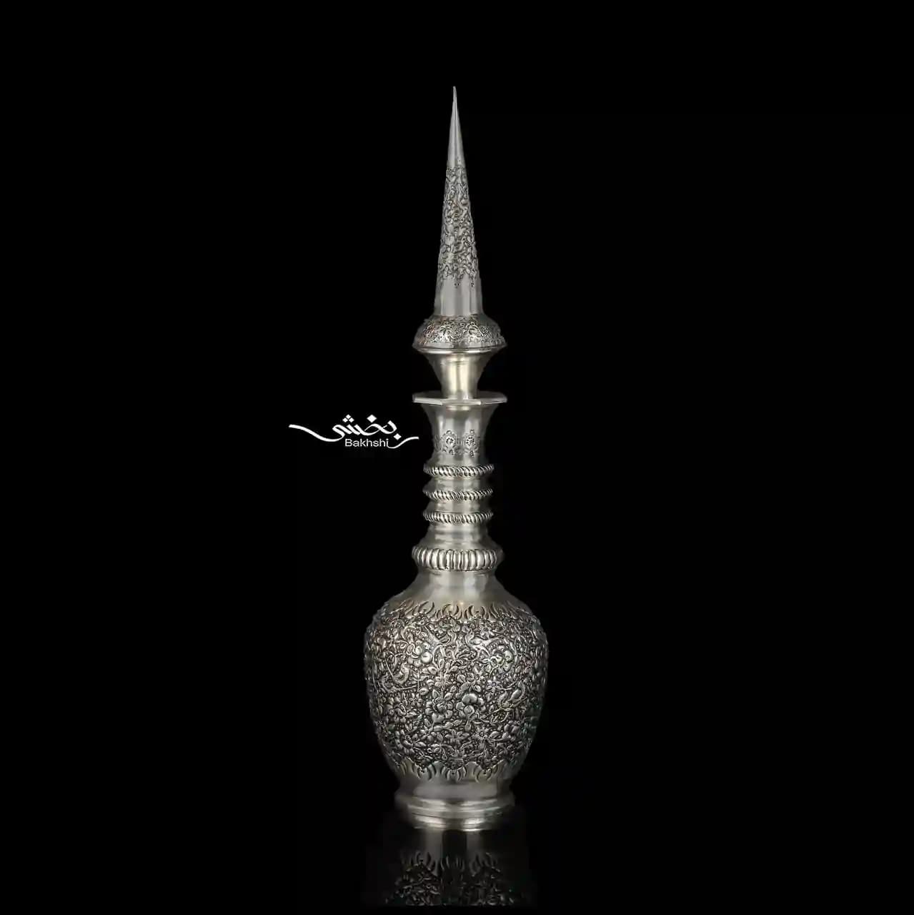 یک جفت تنگ نقره قلم گل و مرغ — تصویر ۲