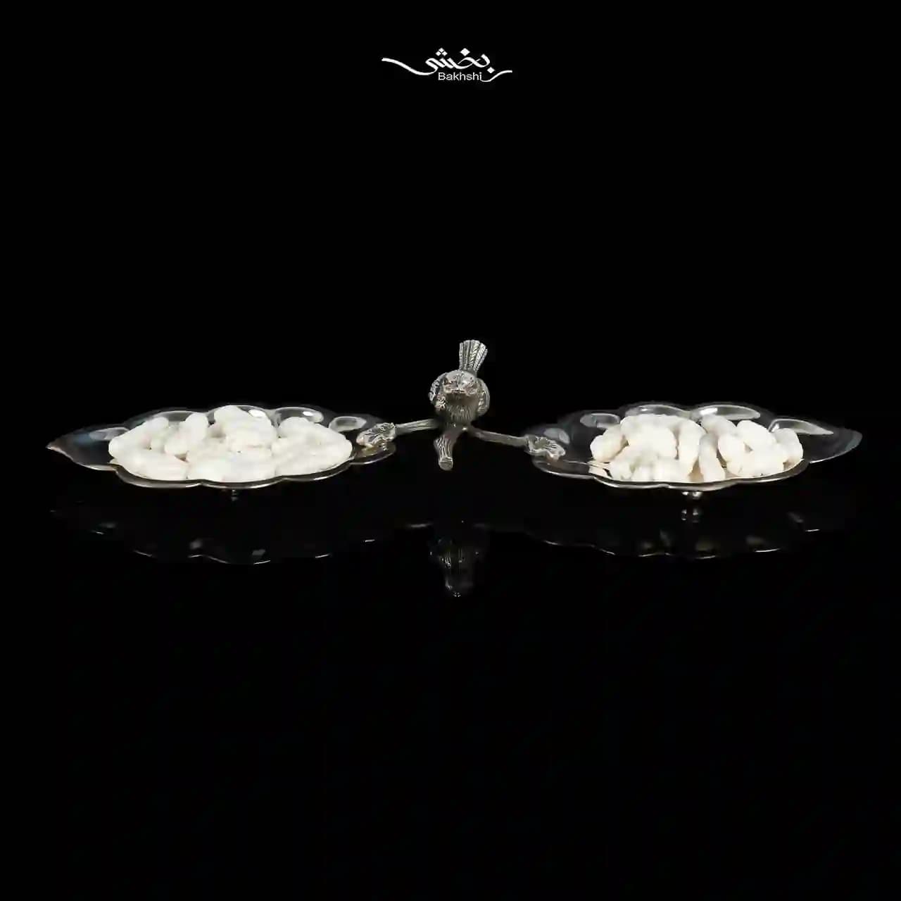 شیرینی خوری نقره دوقلو برگ بلوط و گنجشک — تصویر ۳