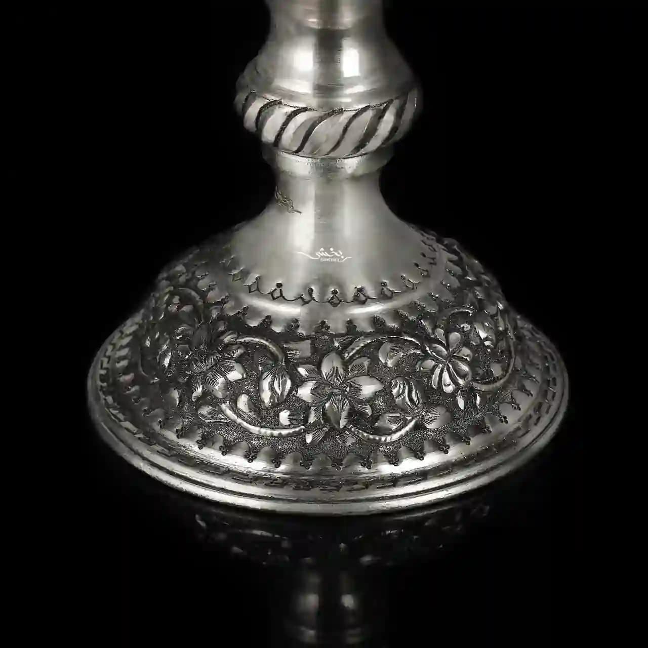 کاسه نقره پایه دار قلم گل برجسته درجه یک — تصویر ۴