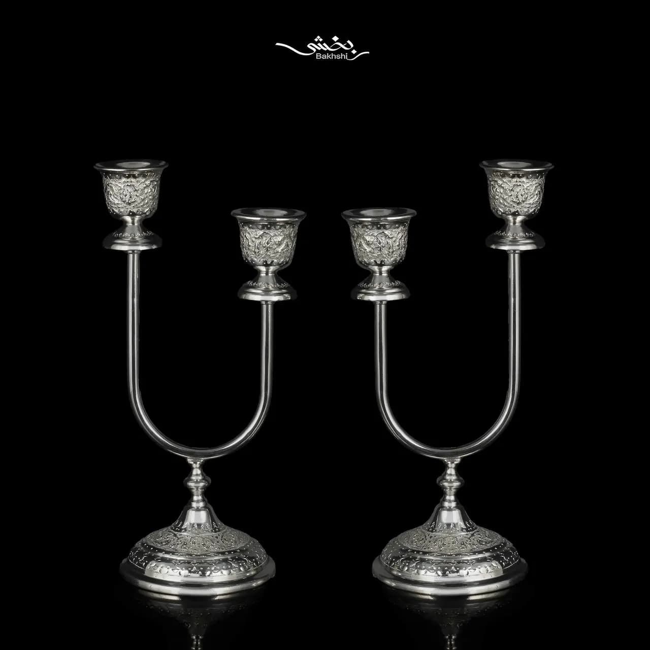 شمعدان دوشاخه نقره گل و مرغ