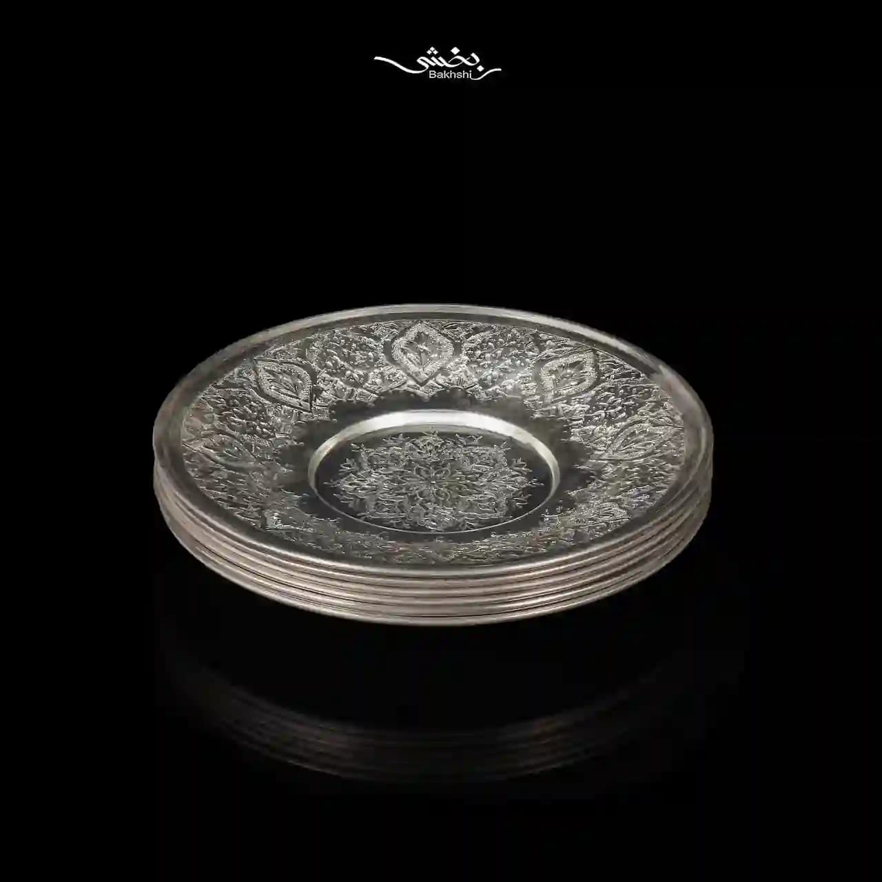 نعلبکی نقره شش عددی قلم ترنج — تصویر ۳