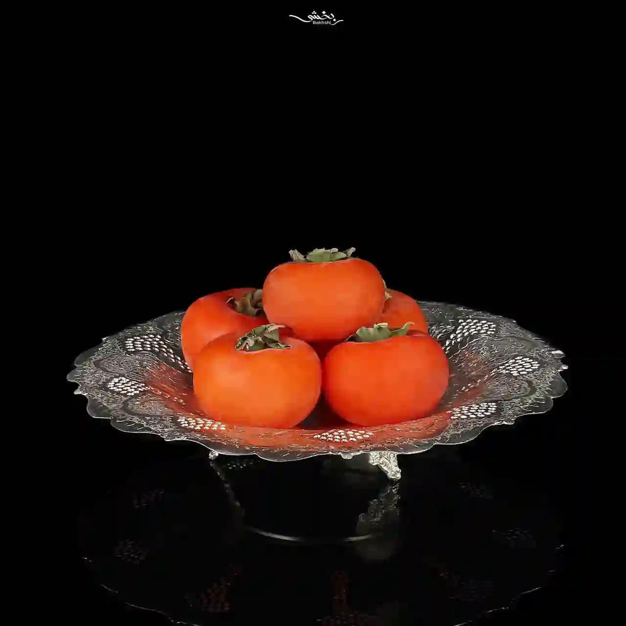 شیرینی خوری نقره گرد قلم گل و مرغ — تصویر ۳