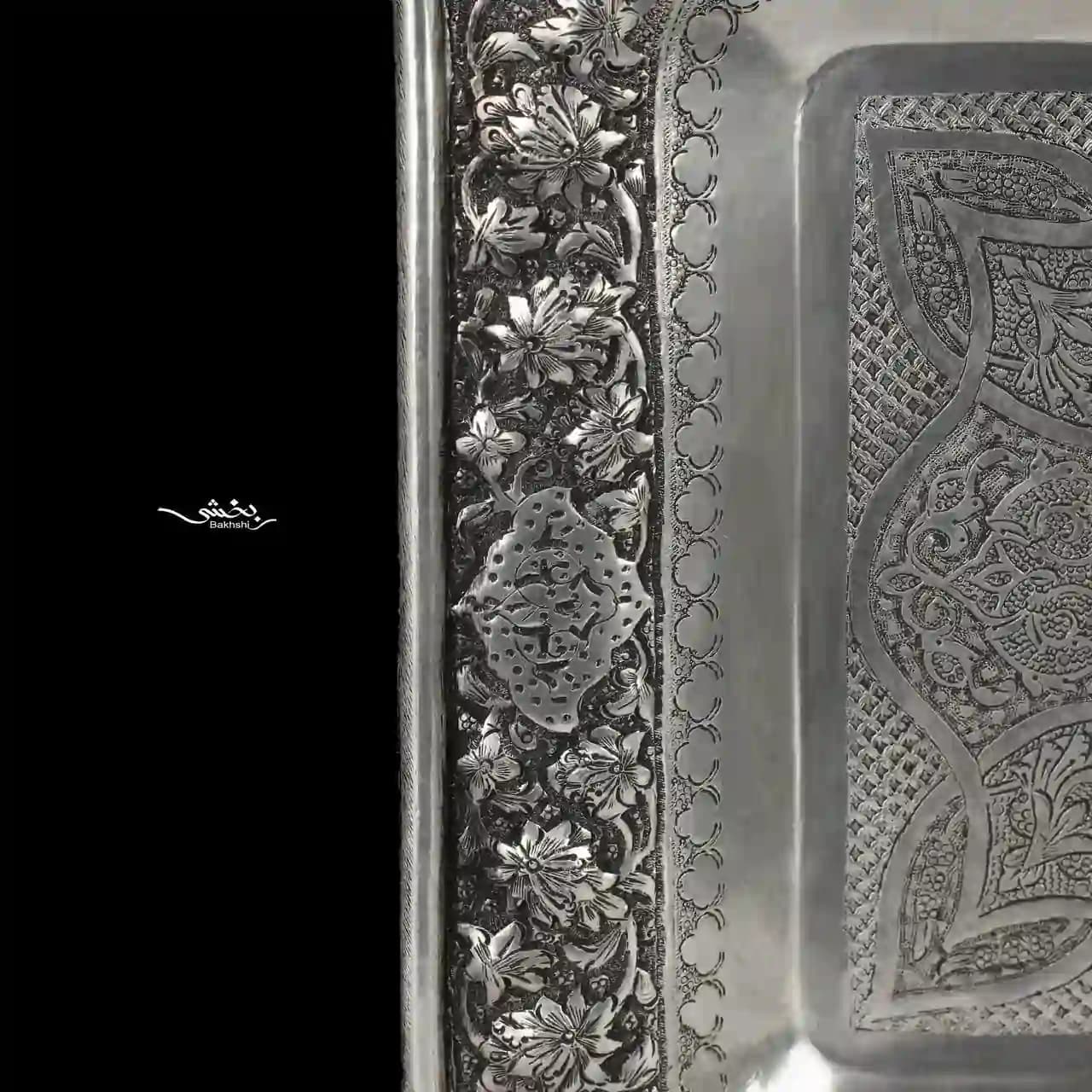شیرینی خوری نقره مربع قلم گل و بوته — تصویر ۲