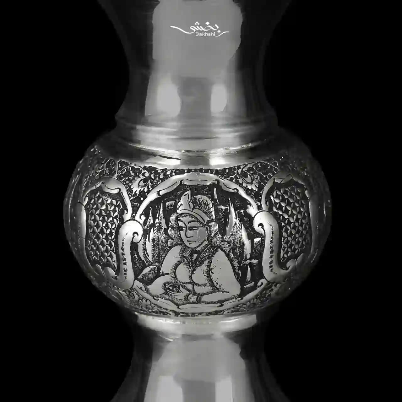 کاسه نقره پایه دار ریزقلم مینیاتور اعلا — تصویر ۳