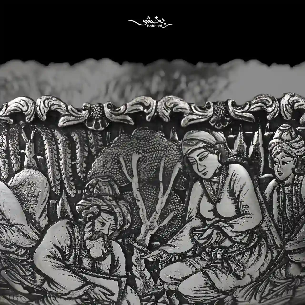 کاسه نقره پایه دار ریزقلم مینیاتور اعلا — تصویر ۲