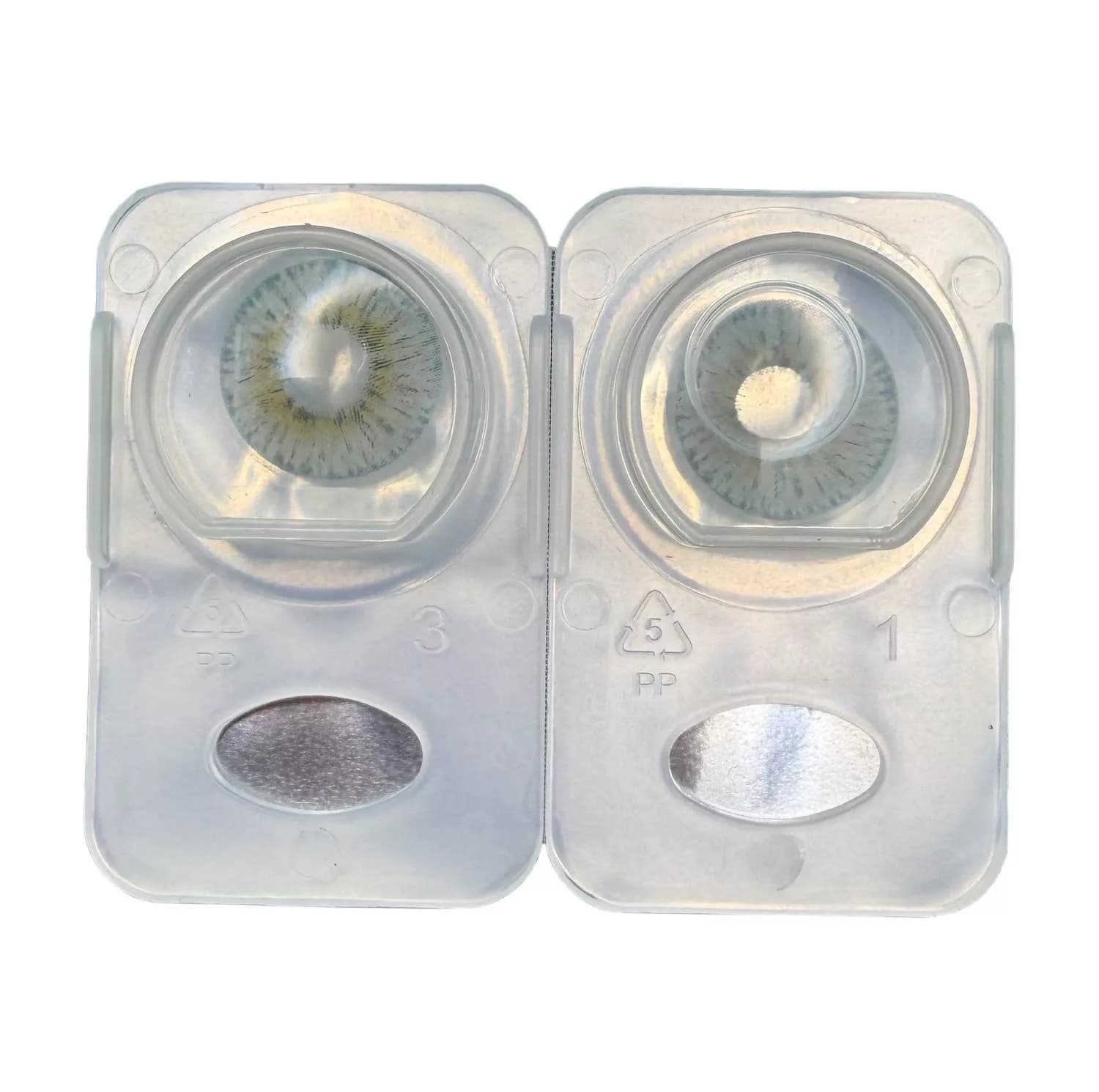 لنز چشم رویال ویژن مدل LUXURY GRAY کد 32 رنگ طوسی آبی مرکز عسلی دور دار — تصویر ۴