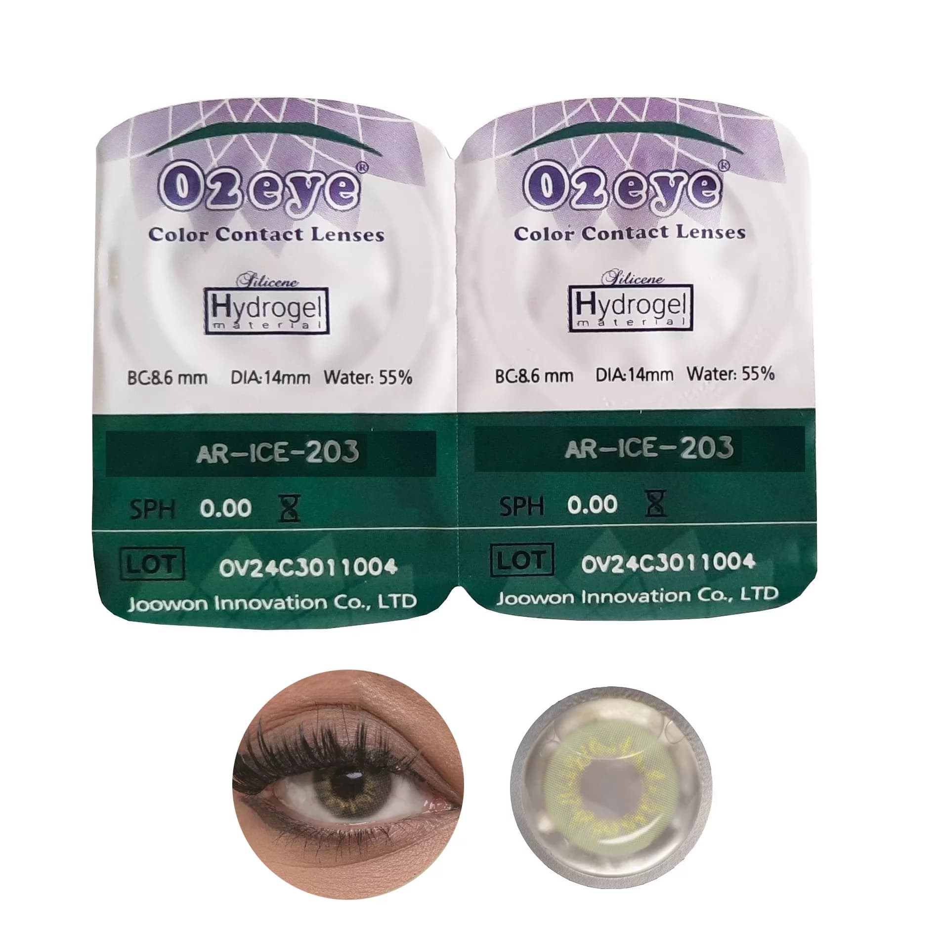 لنز چشم 02آی مدل Hydrogel شماره 203 رنگ سبز روشن — تصویر ۲
