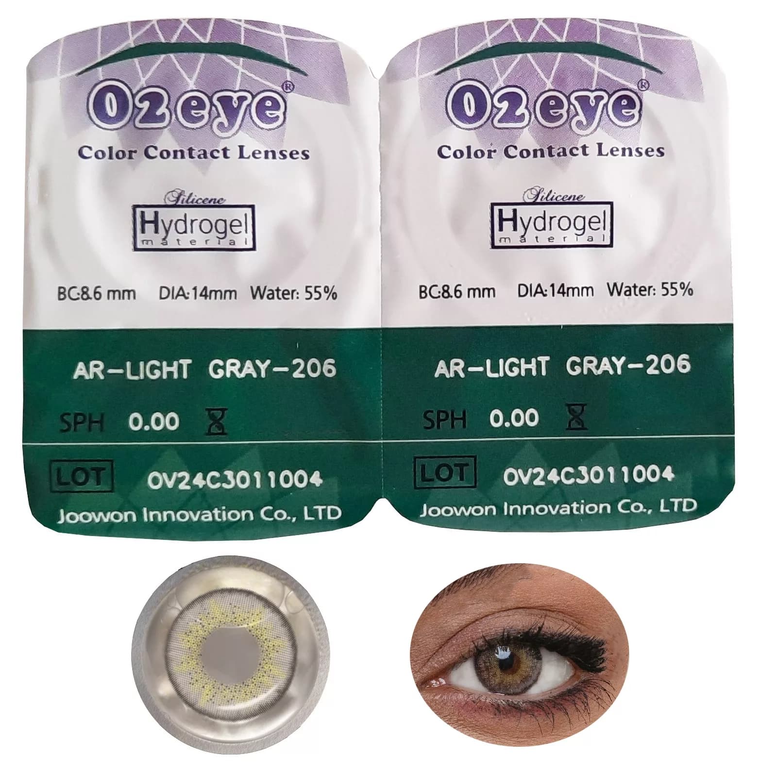 لنز چشم 02آی مدل Hydrogel شماره 206 رنگ طوسی عسلی — تصویر ۲
