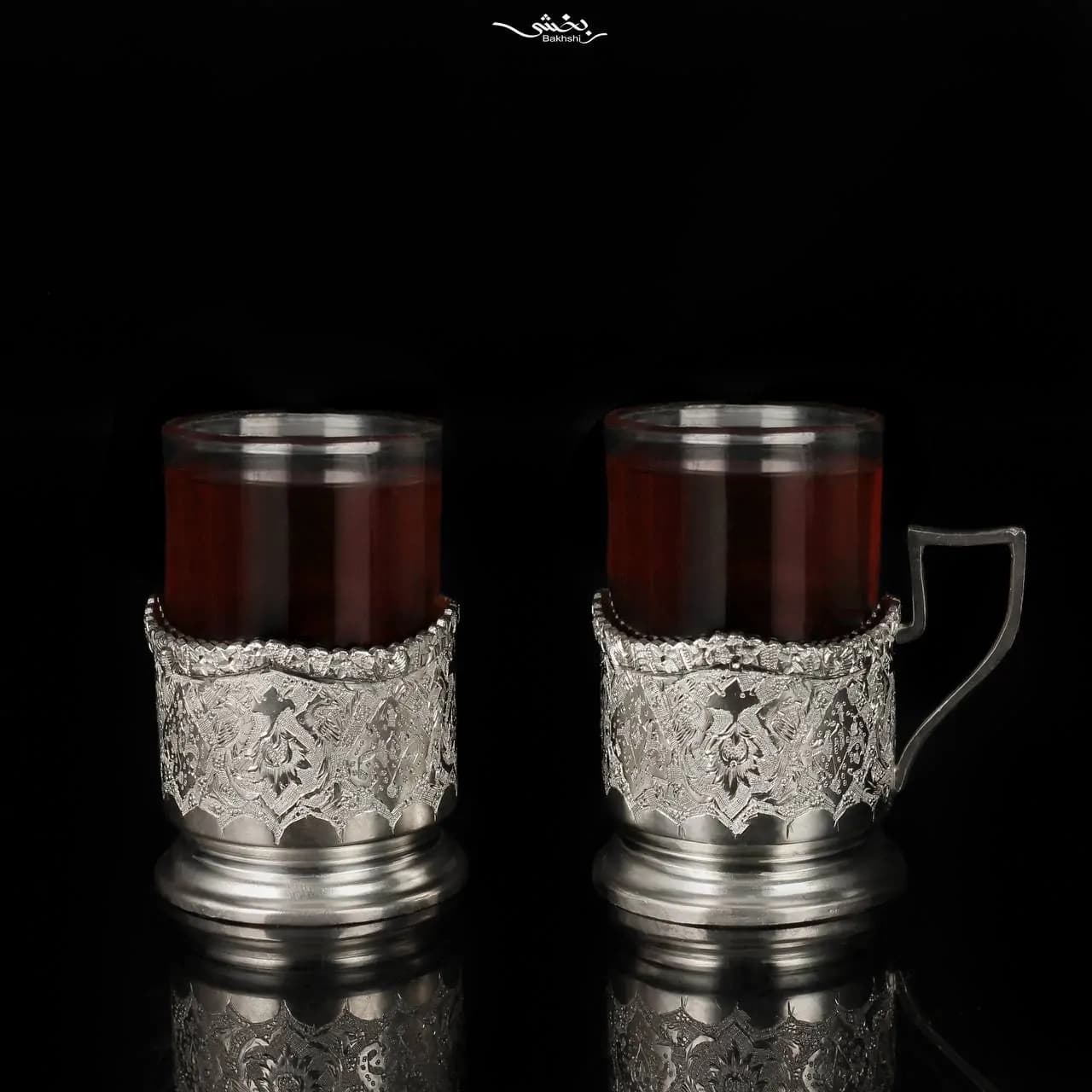 ست چایخوری نقره قلم گل و مرغ و ترنج درجه یک — تصویر ۳