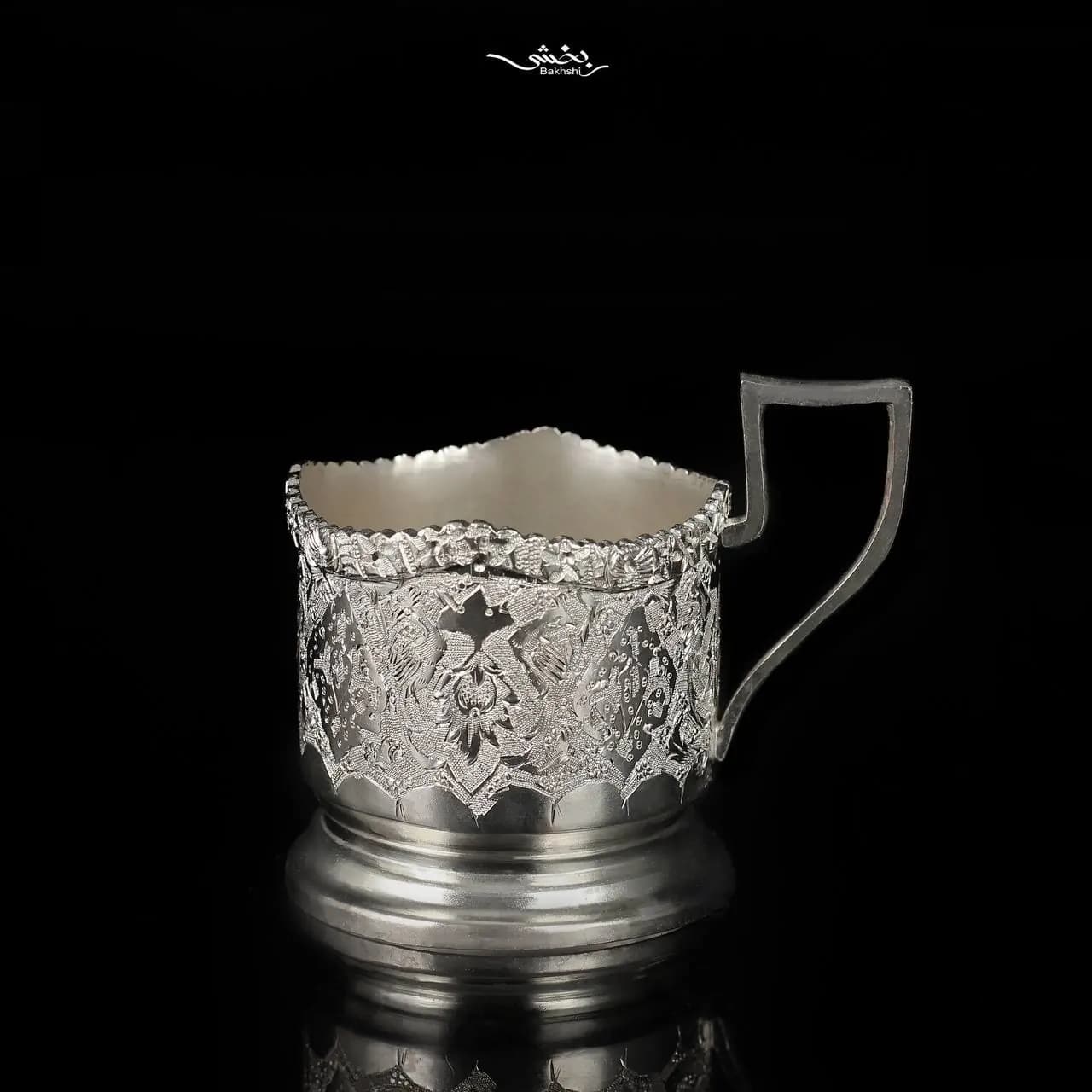 ست چایخوری نقره قلم گل و مرغ و ترنج درجه یک — تصویر ۵